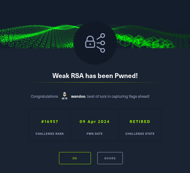 Hack the box challenge – Weak RSA write-up