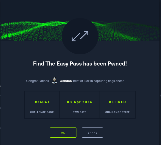 Hack the box – Find The Easy Pass write-up